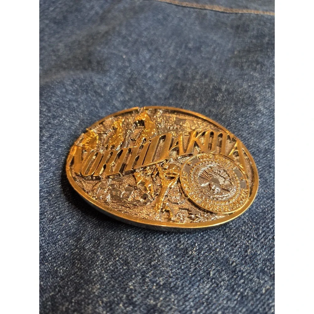 Montana Silversmiths North Dakota Heritage Silver Gold Belt Buckle RARE